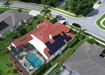 Aerial shot of a house with solar