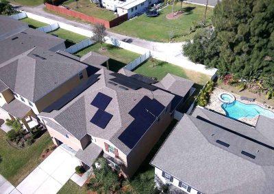 Residential Solar Installation with Backyard Pool View