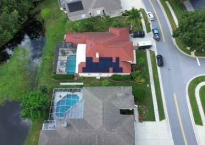 Aerial view showcasing the solar panel system installed by Smart Volt Solutions, demonstrating sustainable energy solutions on a residential home.